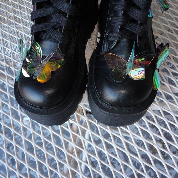 DOLLS KILL Club Exx Endless Dreaming Butterfly Combat Boots Size 6 - Picture 4 of 8